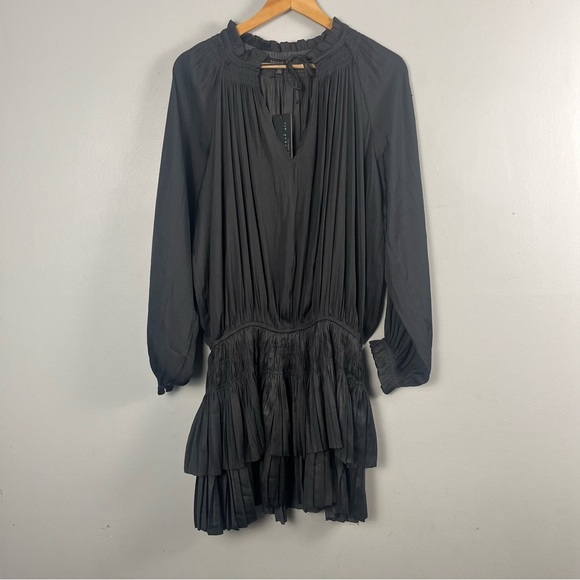 Current Air Dress Gray Cecile Smocked Mini V Neck Fit Flare Pleated size large - Picture 2 of 10